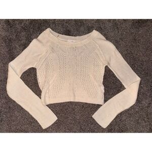 OhMG! Women's Off-White Cable‎ Knit Cropped Sweater - Small